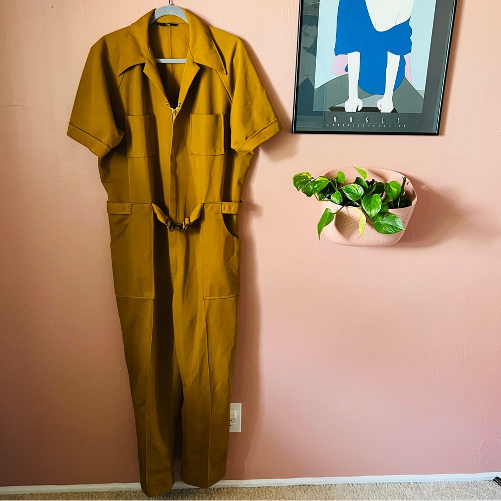 Vintage 1970s mustard coveralls jumpsuit